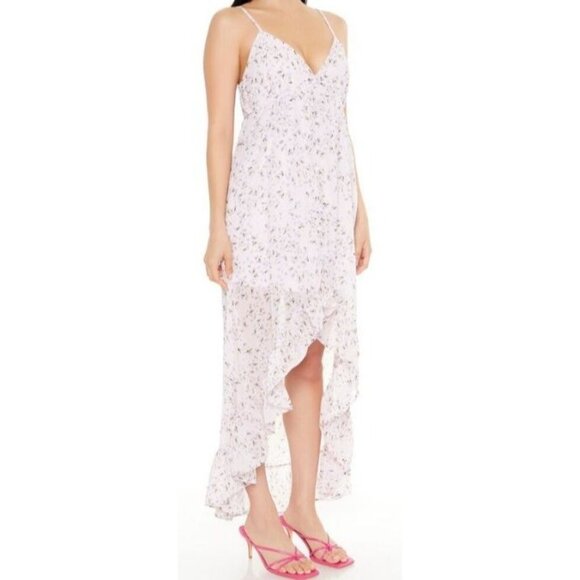 NEW Ditsy‎ Floral High-Low Maxi Dress With Spaghetti Straps & Ruffle Hem, Size M - Picture 2 of 16